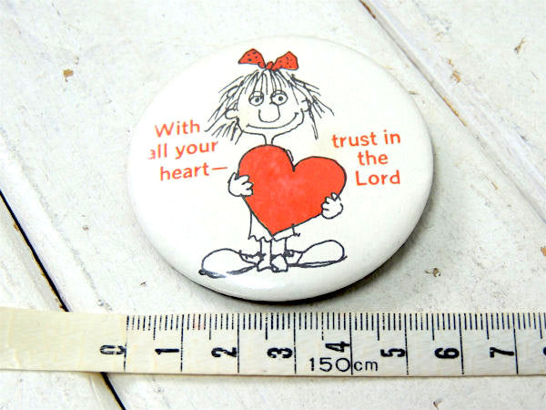 ハート 女の子 心の底から神様を信じなさい メッセージ付き ヴィンテージ 缶バッジ USA
