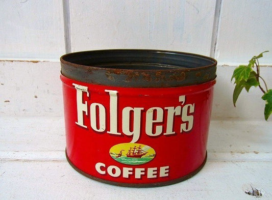 【Folgers】フォルジャーズ・ブリキ製・ヴィンテージ・コーヒー缶/ティン缶 USA