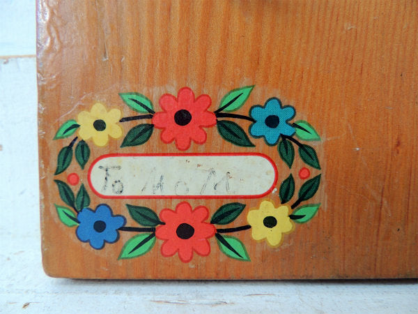 レトロな花柄デカール付き・木製・アンティーク・2連フック/ウォールフック/ハットラック USA