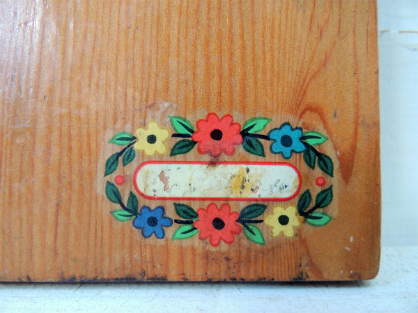 レトロな花柄デカール付き・木製・アンティーク・2連フック/ウォールフック/ハットラック USA