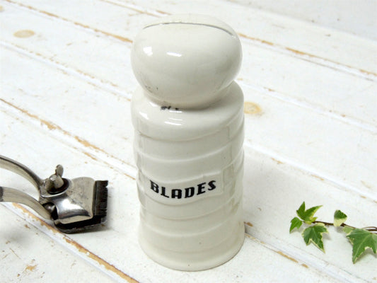 BLADES・BARBER 床屋 サインポール・セラミック製・ヴィンテージ・カミソリ刃入れ USA