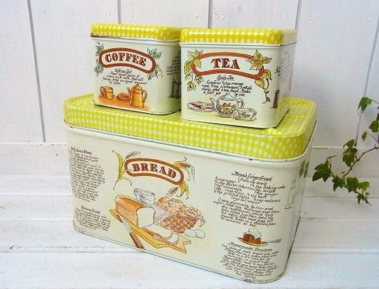 ティン製・ヴィンテージ・キャニスター2個&ブレッド缶・3点セット/ティン缶　USA