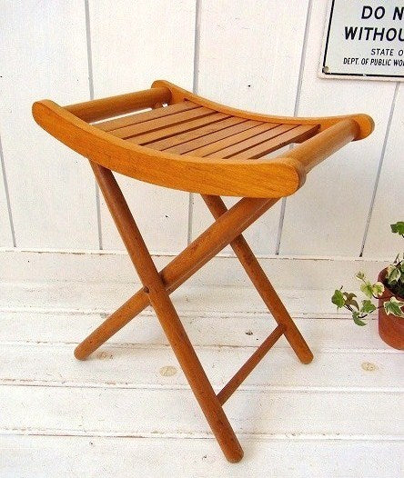 木製・アンティーク・フォールディングスツール/折り畳みイス/木製椅子 USA
