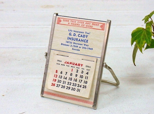 1964's カレンダー付き 店内装飾品 アメリカンビンテージ ・卓上・ミラー 鏡 USA