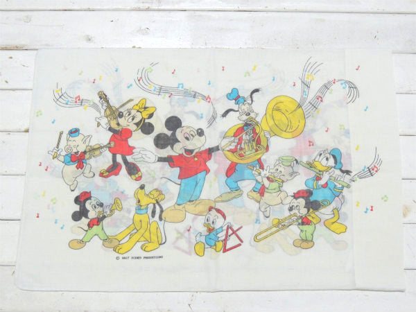 【ミッキー&フレンズ】3匹のこぶた・オーケストラ柄・ヴィンテージ・ピロケース・枕カバー USA