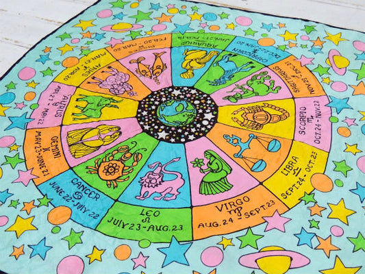 【60s・JaquesPiaget】イタリア・地球&ホロスコープ・サイケ・ビンテージ・スカーフ・古着