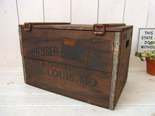 【Budweiser】バドワイザー・フタ付き・ヴィンテージ・ウッドボックス/木箱 USA