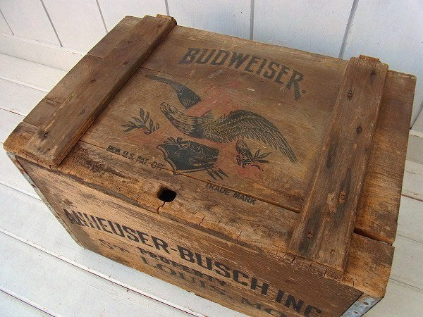 【Budweiser】バドワイザー・フタ付き・ヴィンテージ・ウッドボックス/木箱 USA
