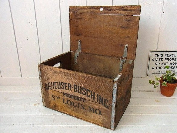 【Budweiser】バドワイザー・フタ付き・ヴィンテージ・ウッドボックス/木箱 USA