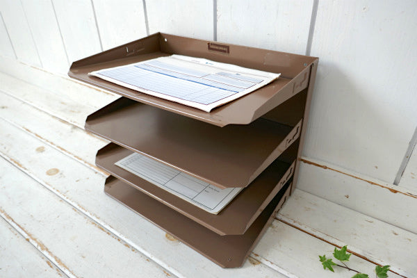 LIT-NING 工業系 メタル製 壁掛け&卓上 4段 ヴィンテージ 書類ラック ファイルラック