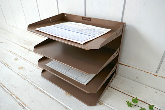 LIT-NING 工業系 メタル製 壁掛け&卓上 4段 ヴィンテージ 書類ラック ファイルラック