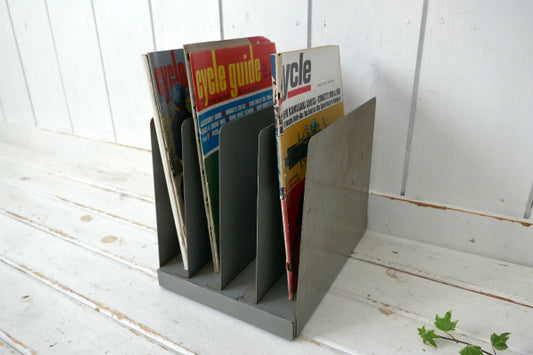 シルバーグレー 工業系 メタル製 ヴィンテージ 書類スタンド ブックスタンド オフィス用品 USA