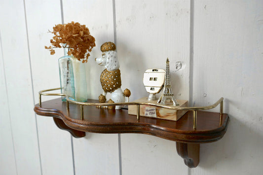 ミッドセンチュリー 木製×ゴールド ヴィンテージ 飾り棚 ウォールシェルフ ディスプレイ棚 USA