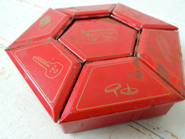 ステーショナリー レッドカラー ビンテージ 卓上 オーガナイザー 小物入れ ティン製