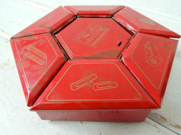 ステーショナリー レッドカラー ビンテージ 卓上 オーガナイザー 小物入れ ティン製