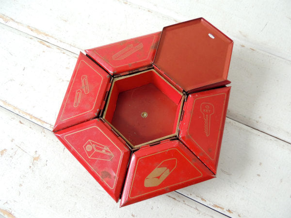 ステーショナリー レッドカラー ビンテージ 卓上 オーガナイザー 小物入れ ティン製