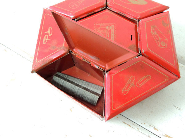 ステーショナリー レッドカラー ビンテージ 卓上 オーガナイザー 小物入れ ティン製