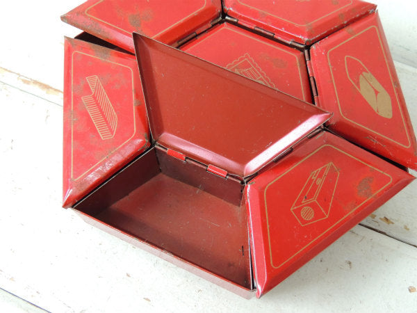 ステーショナリー レッドカラー ビンテージ 卓上 オーガナイザー 小物入れ ティン製
