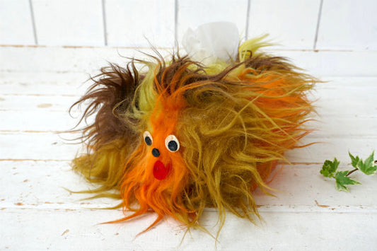 犬モチーフ カラフル フェイクファー 70's ヴィンテージ ティッシュケース ミッドセンチュリー