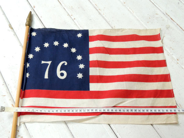 13星・星条旗 アメリカ合衆国・1776~1976年・独立記念 フラッグ・旗・木製 US
