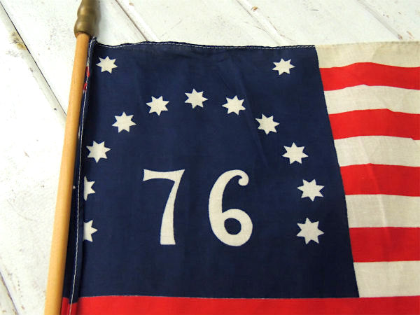 13星・星条旗 アメリカ合衆国・1776~1976年・独立記念 フラッグ・旗・木製 US