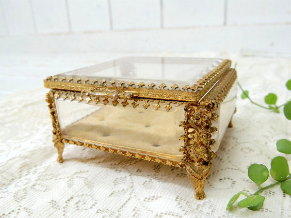 【スイス製】全面・ベベルガラス・猫脚・アンティーク・ジュエリーボックス/宝石箱/アクセサリーケース