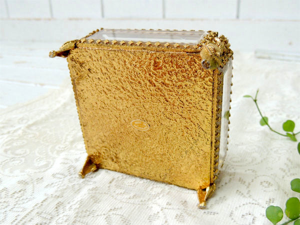 【スイス製】全面・ベベルガラス・猫脚・アンティーク・ジュエリーボックス/宝石箱/アクセサリーケース