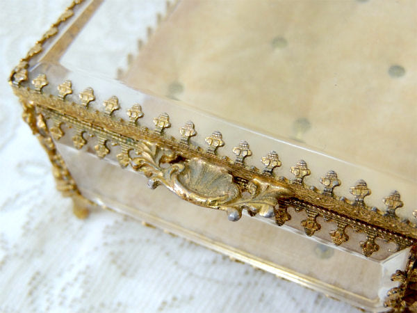 【スイス製】全面・ベベルガラス・猫脚・アンティーク・ジュエリーボックス/宝石箱/アクセサリーケース