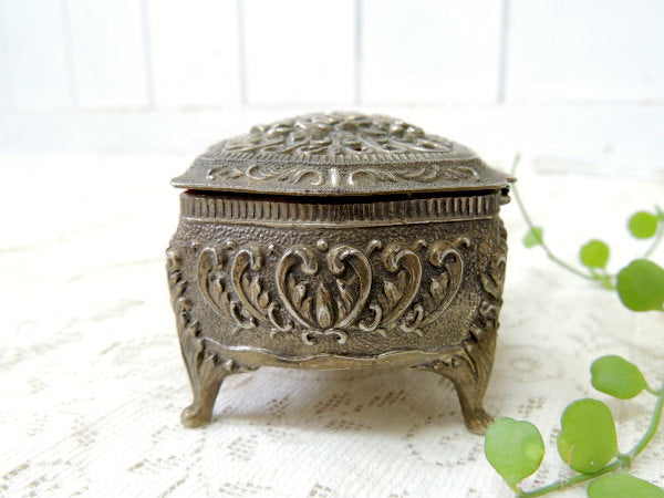 【エンジェル&薔薇】ピューター製・猫脚・アンティーク・ジュエリーケース/宝石箱/里帰り品
