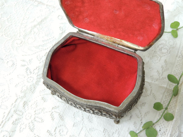 【エンジェル&薔薇】ピューター製・猫脚・アンティーク・ジュエリーケース/宝石箱/里帰り品