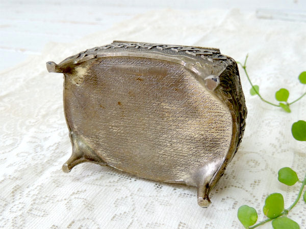 【エンジェル&薔薇】ピューター製・猫脚・アンティーク・ジュエリーケース/宝石箱/里帰り品