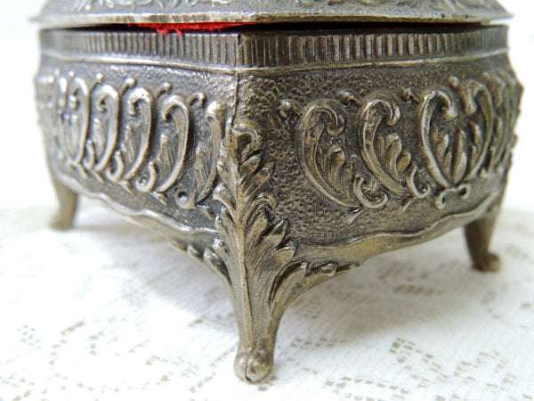 【エンジェル&薔薇】ピューター製・猫脚・アンティーク・ジュエリーケース/宝石箱/里帰り品