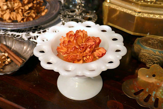 アンカーホッキング レースエッジ オールドコロニー ミルクガラス ヴィンテージ コンポート ボウル