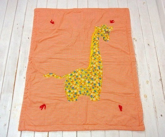 小花柄のキリン・モチーフ・ヴィンテージ・ベビーマット/ギンガムチェック USA