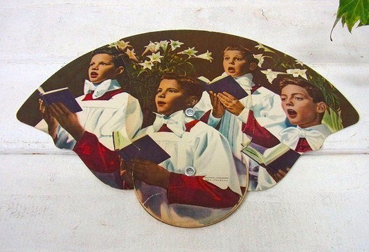 リトグラフ・聖歌隊柄・アンティーク・折りたたみ式・扇子/うちわ USA