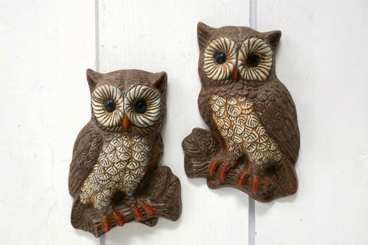 2匹のフクロウ・レトロ・70'sヴィンテージ・壁飾り・ウォールデコ・インテリア・ウォールアート