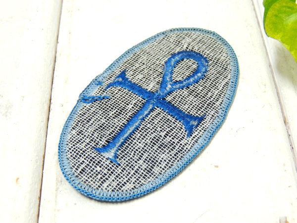 【青い十字架・クロス】ヴィンテージ・刺繍ワッペン・デッドストック・ファッション