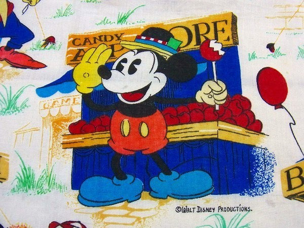 【OLDミッキーマウス】ミッキー&フレンズ・お祭り柄・ヴィンテージ・カーテン/生地/ファブリック