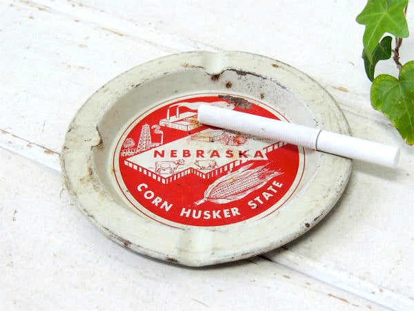 【ネブラスカ州・USA】牛&豚・ティン製・アドバタイジング・ヴィンテージ・灰皿