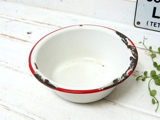 ホワイト×レッド シャビー ホーロー製 アンティーク ボウル 琺瑯 ホーローボウル USA