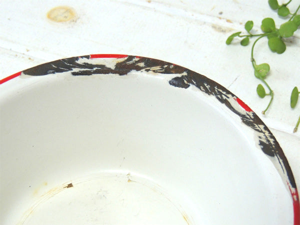 ホワイト×レッド シャビー ホーロー製 アンティーク ボウル 琺瑯 ホーローボウル USA