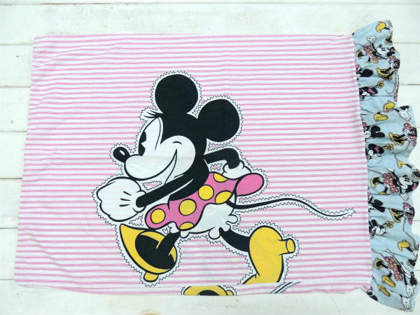 ミニーマウス 可愛いフリル付き・ヴィンテージ・ピロケース 枕カバー USA