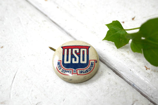 1941's・USO・米国軍隊・ヴィンテージ・ミリタリー・USA・缶バッジ・第二次世界大戦