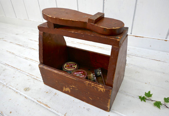 USA 木製 ビンテージ 靴磨き ボックス 道具入れ シューケアボックス OLD ツールケース