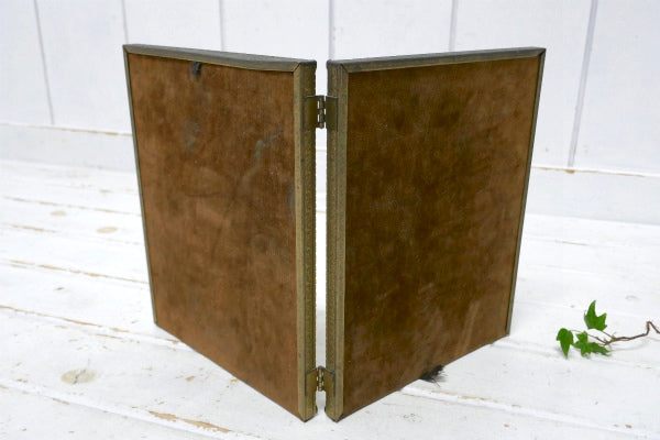 1920s・アンティーク・ダブルフォトフレーム・ゴールドトーン・折り畳み式・フォトスタンド・写真立て