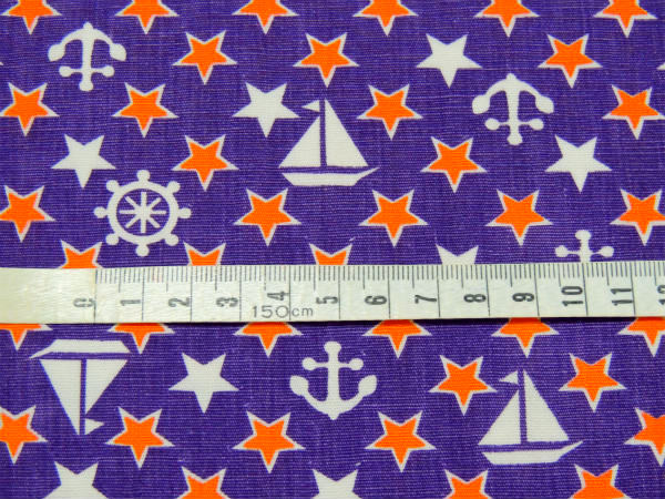 ヨット イカリ 星 舵 マリン柄 デッドストック ヴィンテージ ファブリック 生地 テキスタイル USA