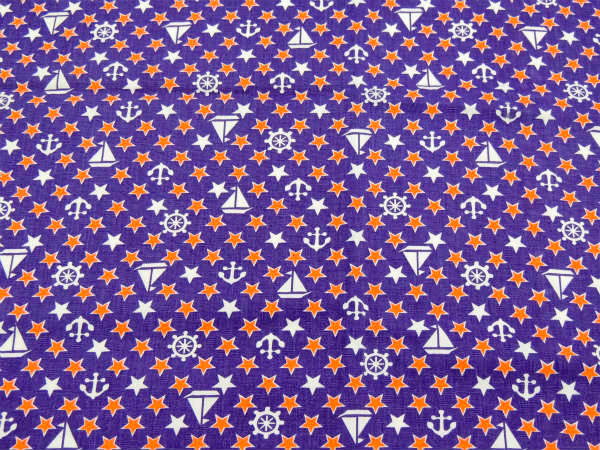ヨット イカリ 星 舵 マリン柄 デッドストック ヴィンテージ ファブリック 生地 テキスタイル USA
