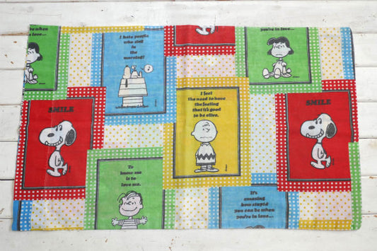 スマイル スヌーピー ピーナッツの仲間 パネル柄 70's ビンテージ USEDピローケース 枕カバー USA
