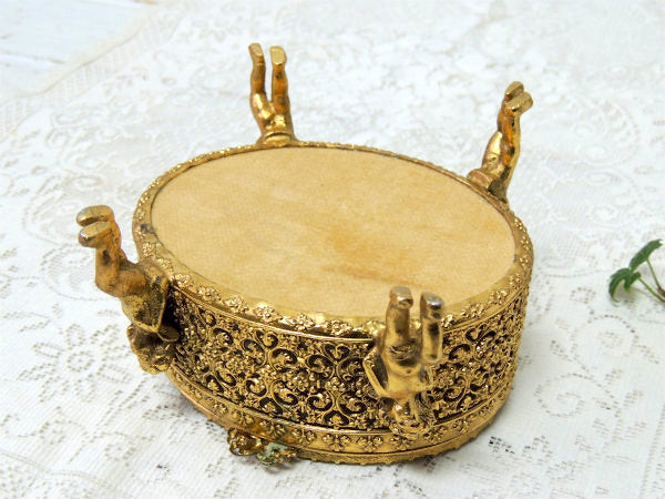 4人の天使・ベベルガラス・ゴールドトーン・アンティーク・ジュエリーボックス・ジュエリーケース・宝石箱