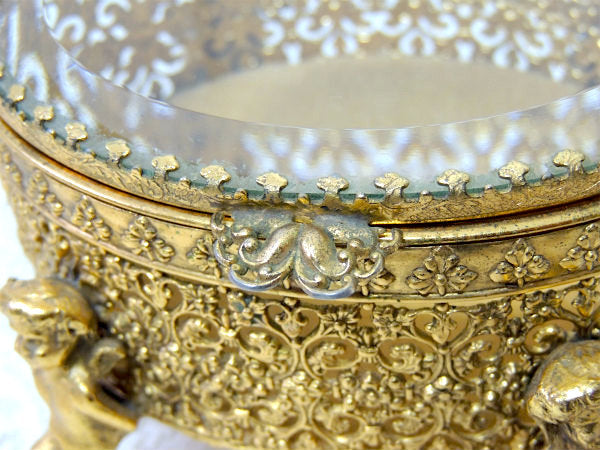 4人の天使・ベベルガラス・ゴールドトーン・アンティーク・ジュエリーボックス・ジュエリーケース・宝石箱